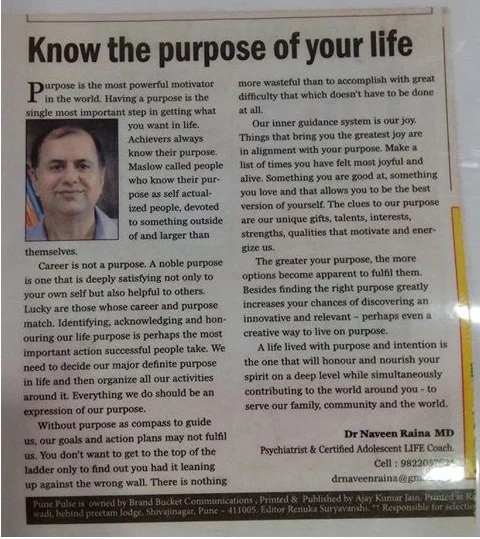 Pune-Pulse-Newspaper-mypunepulse-dot-com-publication-Know-the-purpose-of-your-life-Dr.-Naveen-Raina